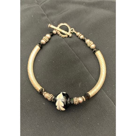 Vintage Whimsygoth Fairygoth Cable Toggle Closure Painted Glass Bead Bracelet - Picture 1 of 6